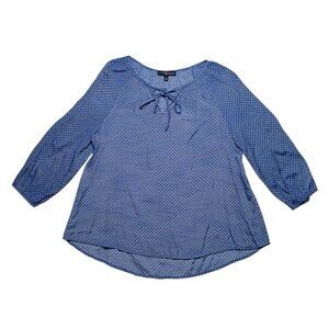 Fred David Blue & White Polka Dot Rayon Tie-Front 3/4 Sleeve Blouse Size M